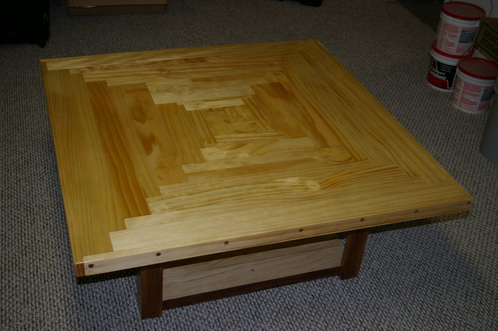 Photo of table after epoxy was poured and the table is roughly assembled